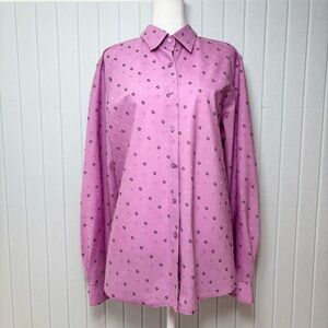 Foxcroft‎ Wrinkle Free Shaped Fit Pink Button-Up Shirt with Pattern Size 16